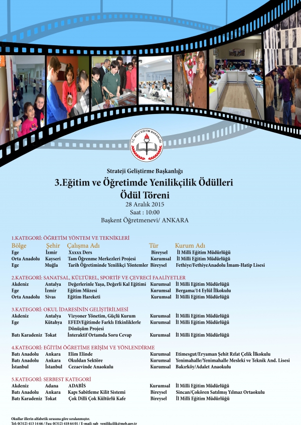 Eğitim'de yenilikçilik ödülü alacak okullar