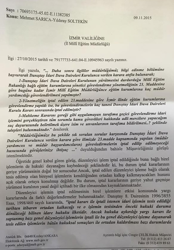 MEB Hukuk Müşavirliği bu kez 'Ben bilmem İnsan Kaynaklarına Sorun' dedi