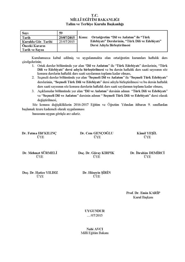 MEB Ortaöğretimde İki Ders Birleştirildi