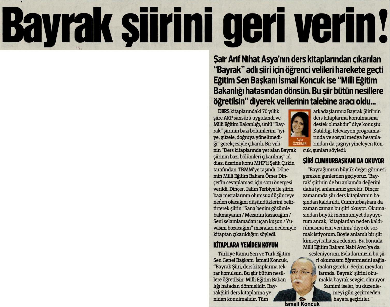 GENEL BAŞKAN KONCUK’UN “BAYRAK” ŞİİRİ ÇAĞRISINA BÜYÜK DESTEK