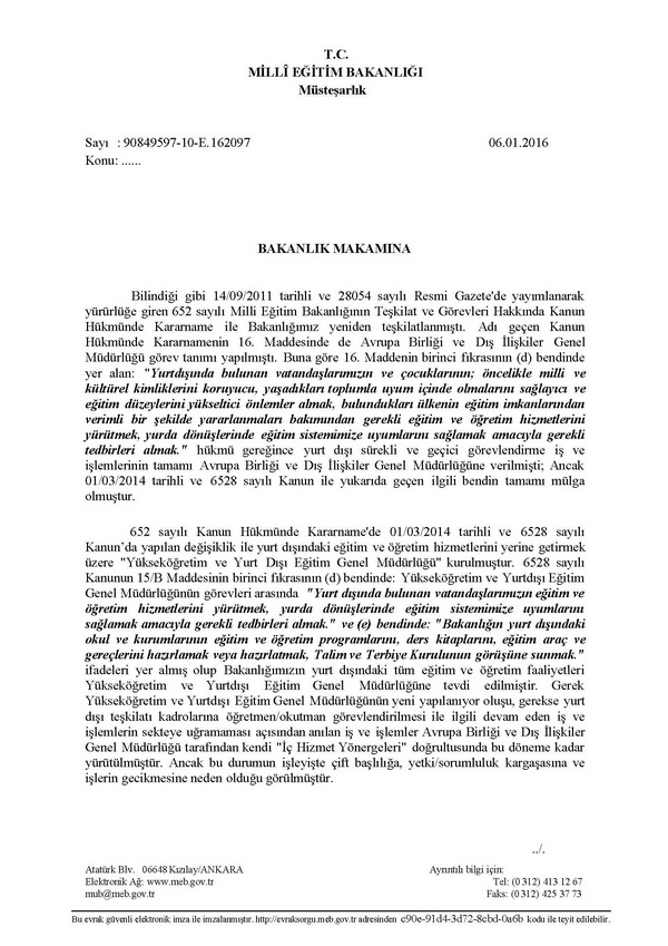 MEB'de iki genel müdürülüğün görev alanları belirlendi