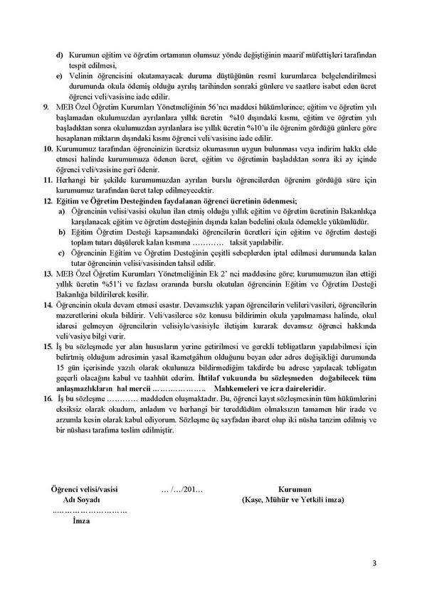 MEB; özel okullara öğrenci kayıt sözleşmesini açıkladı