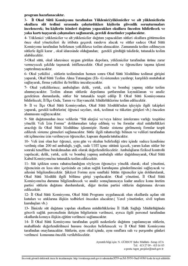 Okul sütü programı tedbirler yazısı