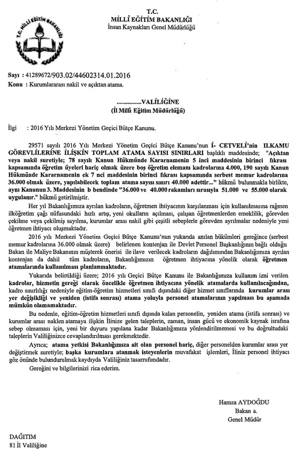MEB'den kurumlararası nakil ve açıktan atama yazısı
