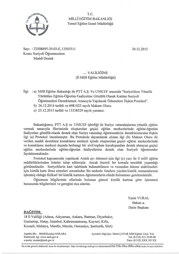 Suriyeli ögretmenlere maddi destek