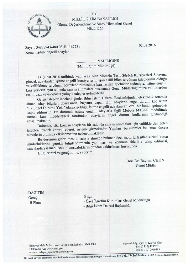 MTSK sınavında işitme engelli adaylar konulu yazı