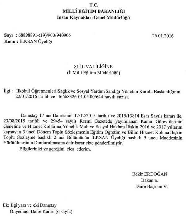 MEB'den ''İlksan Üyeliği'' Yazısı