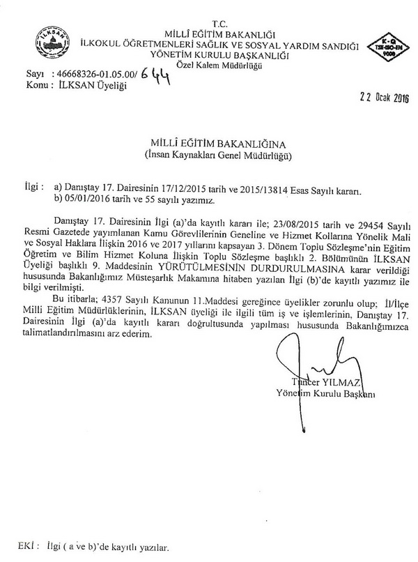 MEB'den ''İlksan Üyeliği'' Yazısı