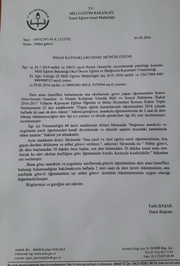 Anaokulundaki öğretmen nöbet ücreti alacak fakat ana sınıfındaki alamayacak