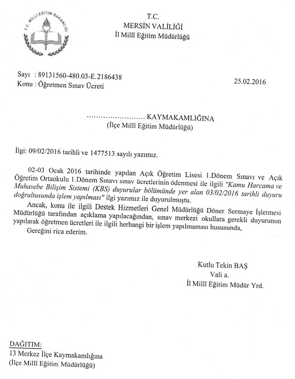 ''Öğretmen Sınav Ücreti'' Yazısı