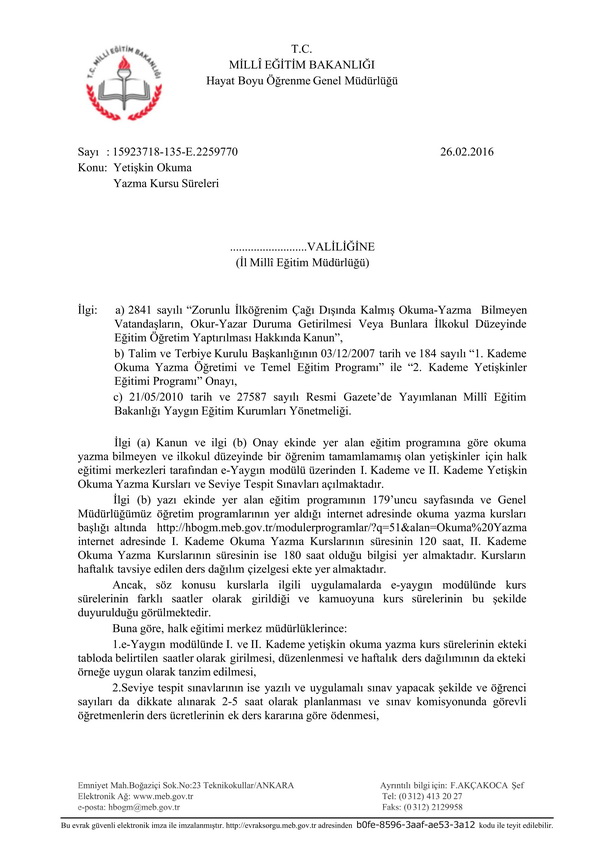 Yetişkin okuma yazma kurs süreleri