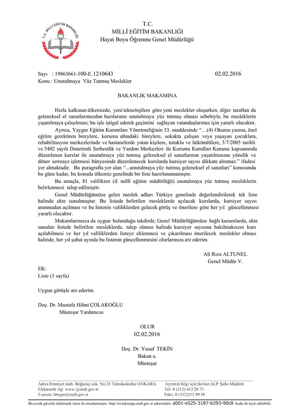 MEB, unutulmaya yüz tutumuş mesleklere sahip çıkıyor