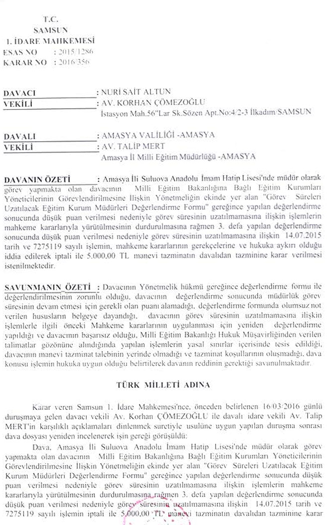 Yargı kararlarını uygulamayan müdüre tazminat cezası