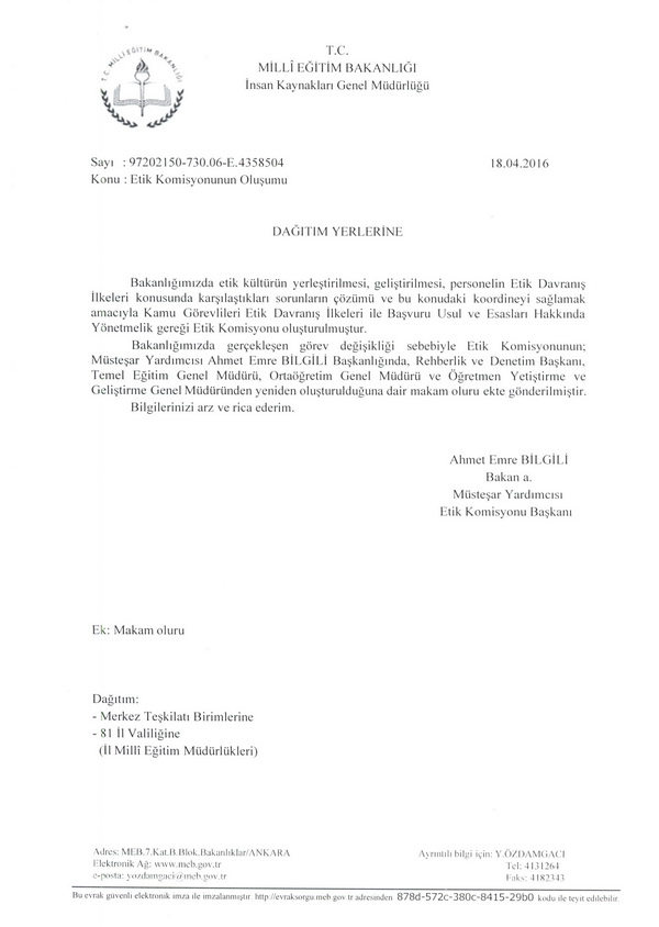 MEB Etik Komisyonu üyeleri değişti