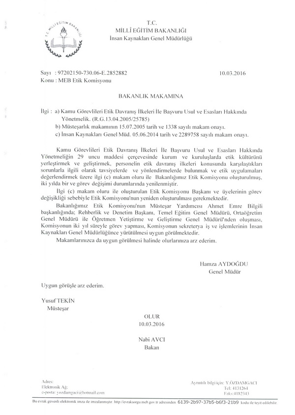 MEB Etik Komisyonu üyeleri değişti