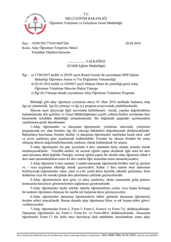 Aday Öğretmen Yetiştirme Sürecinde Tereddüte Düşülen Hususlar