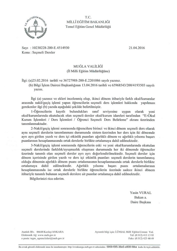 Seçmeli derslerin not girme işlemleri