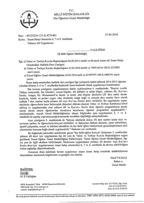 İmam hatip ortaokullarında yabancı dil uygulaması