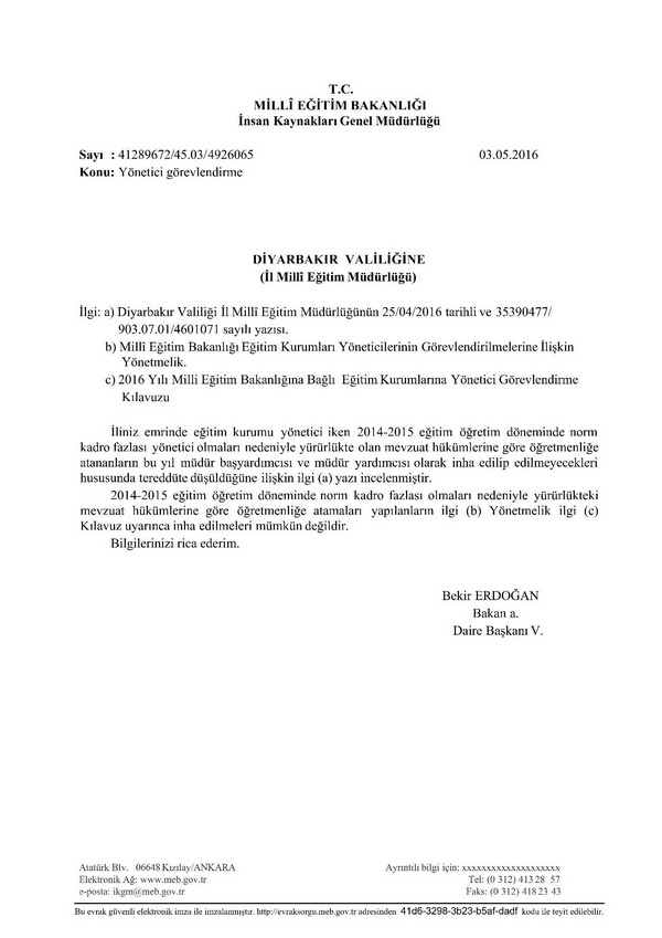 Norm fazlası okul yöneticisi olanlar hakkında görüş yazısı