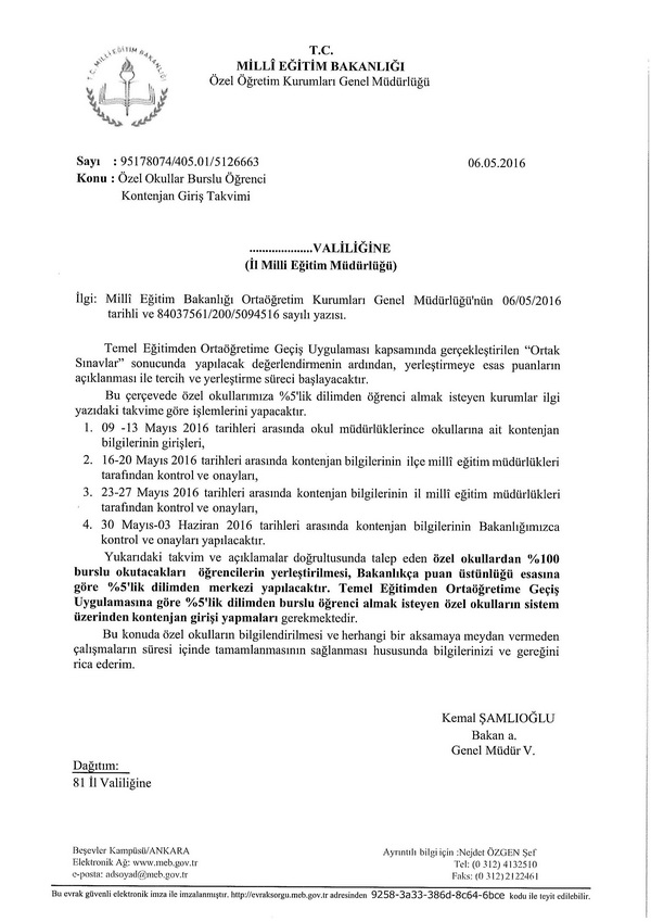 Okulların TEOG için kontenjan giriş takvimi