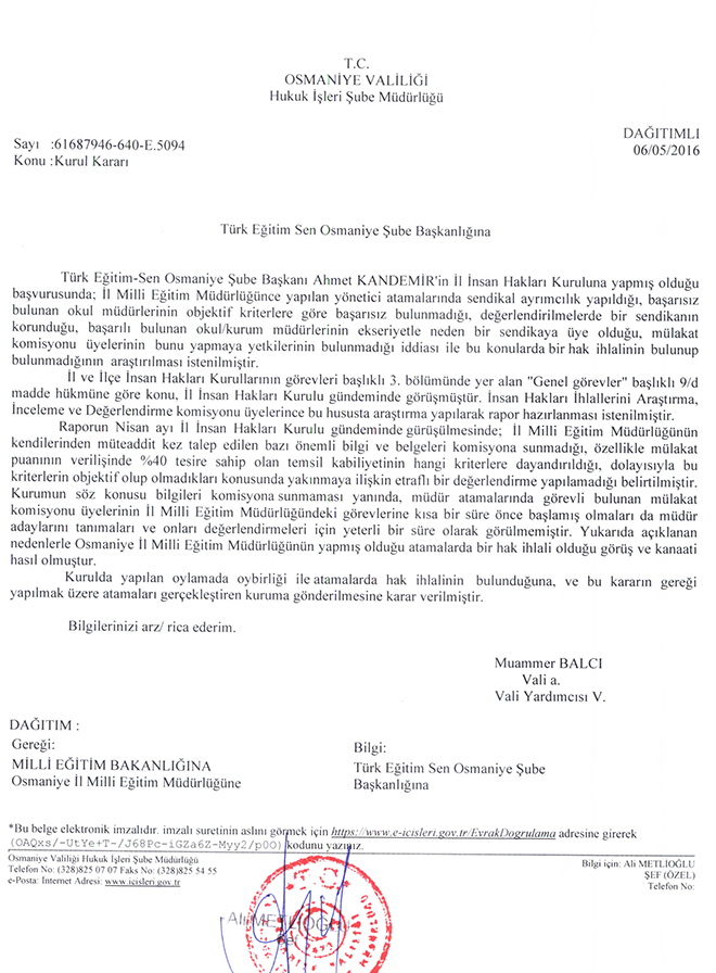 'Müdür atamasında hak ihlali var' kararı