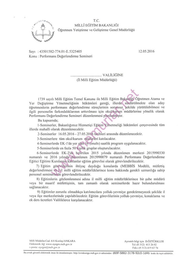 Aday öğretmen performans değerlendirme semineri yapılacak