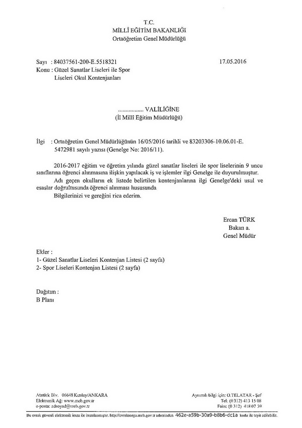 Güzel sanatlar ve spor liseleri kontenjanları