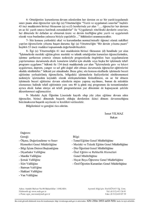 MEB'den, terör bölgelerindeki öğrenciler için devamsızlık açıklaması