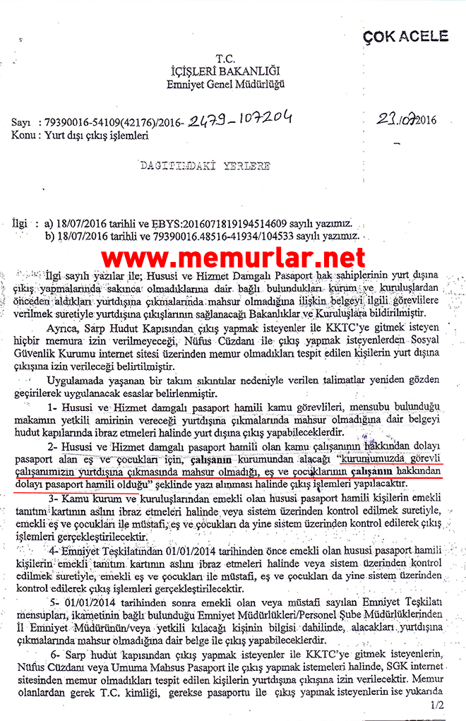 Memurların yurt dışına çıkışları için yeni açıklama