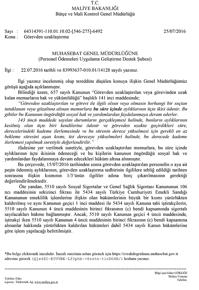 Görevde uzaklaştırmalarda maaş ve emeklilik işlemleri