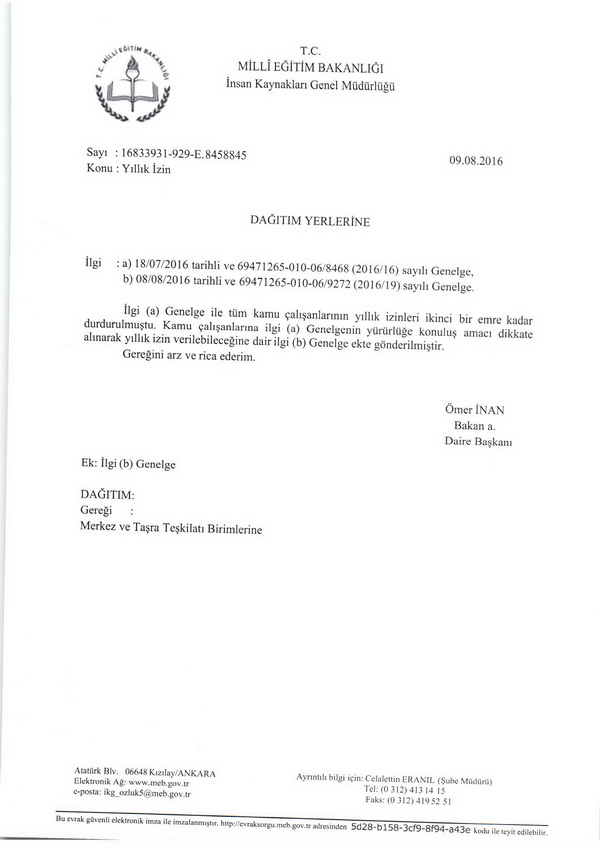 MEB'den ''Yıllık İzinler'' Genelgesi