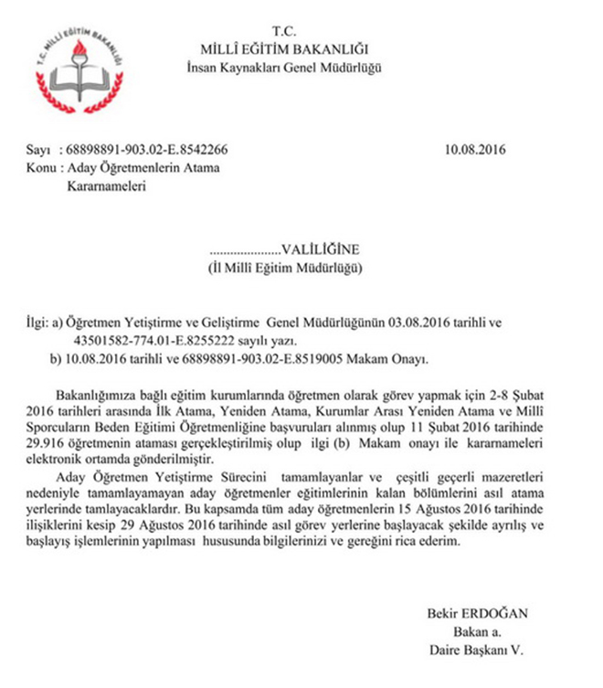 Şubat 2016'da atanan öğretmenler 29 Ağustos'a kadar görevlerine başlayacaklar
