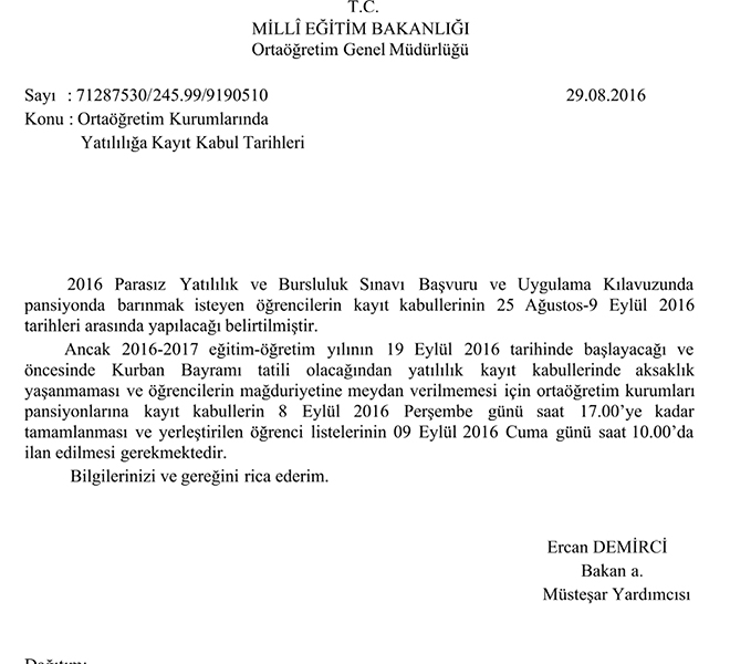 MEB'den pansiyon kayıtları için açıklama