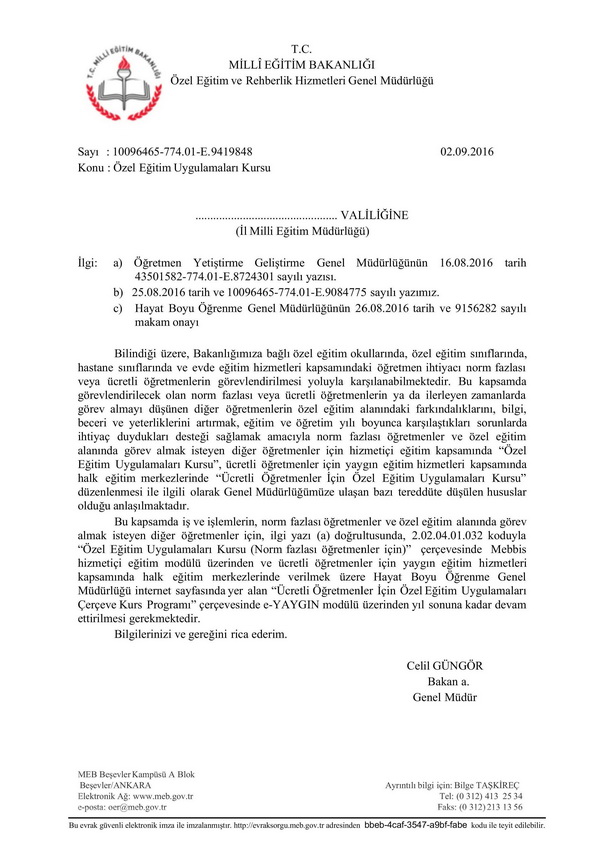 Özel eğitim uygulamaları kursu açılacak