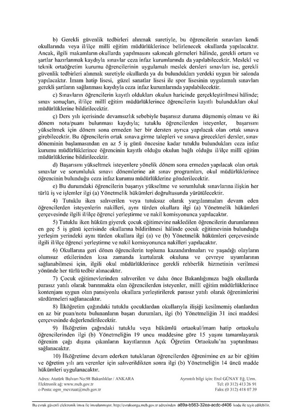 MEB'den tutuklu ve hükümlü öğrenciler genelgesi