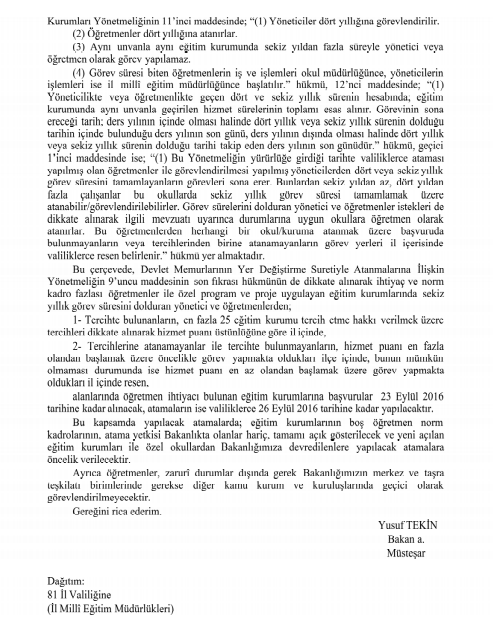 Norm Fazlası Öğretmen Atamaları (MEB Resmi Yazı)