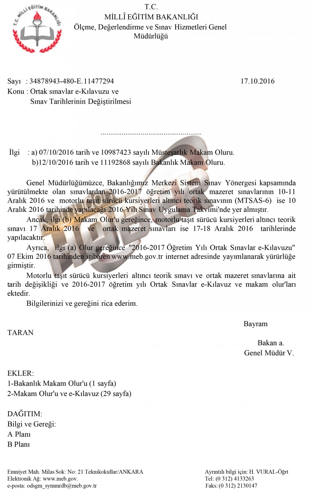 MEB, Sınav Tarihinde Değişiklik Yaptı