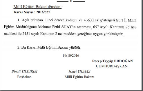 Fethi Suay'ın Ataması Resmi Gazete'de