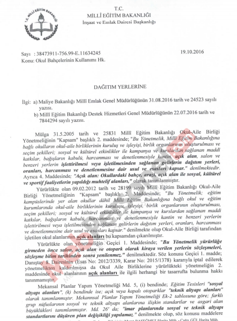 MEB'den ''Okul Bahçelerinin Kullanımı'' Yazısı