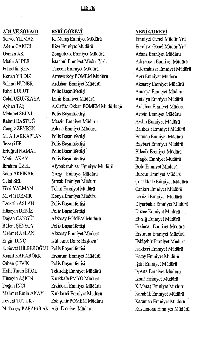 59 ilin emniyet müdürü değişti