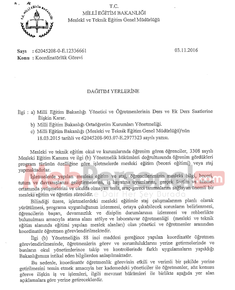 MEB'den ''Koordinatörlük Görevi'' Yazısı