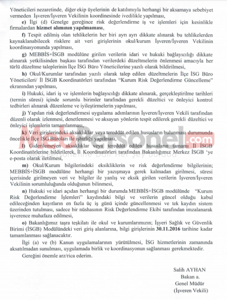 Okul/Kurumların Risk Değerlendirme Veri Girişleri