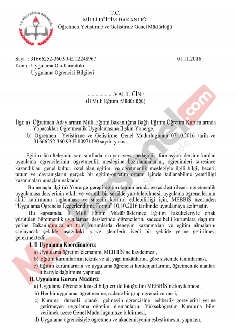 MEBBİS Uygulama Öğrencisi Değerlendirme Modülü Açıldı