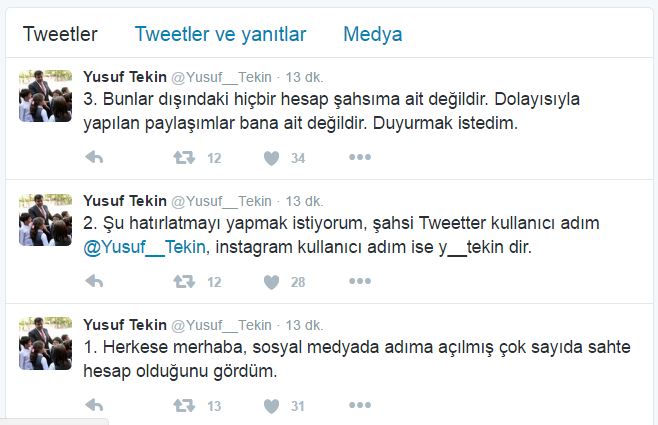 Müsteşar Yusuf Tekin'den "Twitter Hesabı" Uyarısı