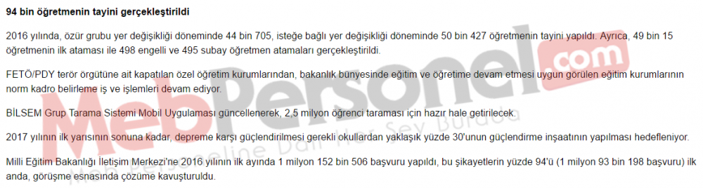 2016 Yılında Ne Kadar Öğretmenin Atama ve Yer Değiştirme İşlemi Yapıldı?
