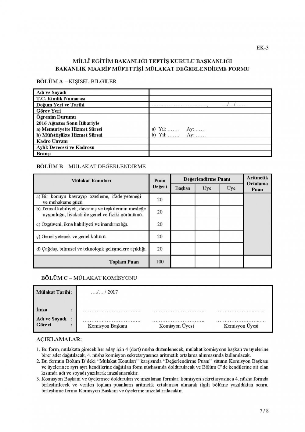 MEB Maarif Müfettişliği Mülakat ve Uygulama Kılavuzu