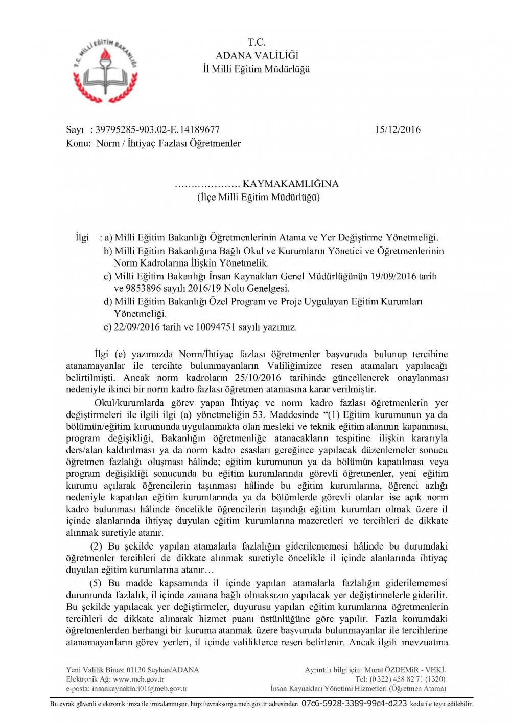 Adana'da Norm Fazlası Öğretmen Atamaları Yapılacak
