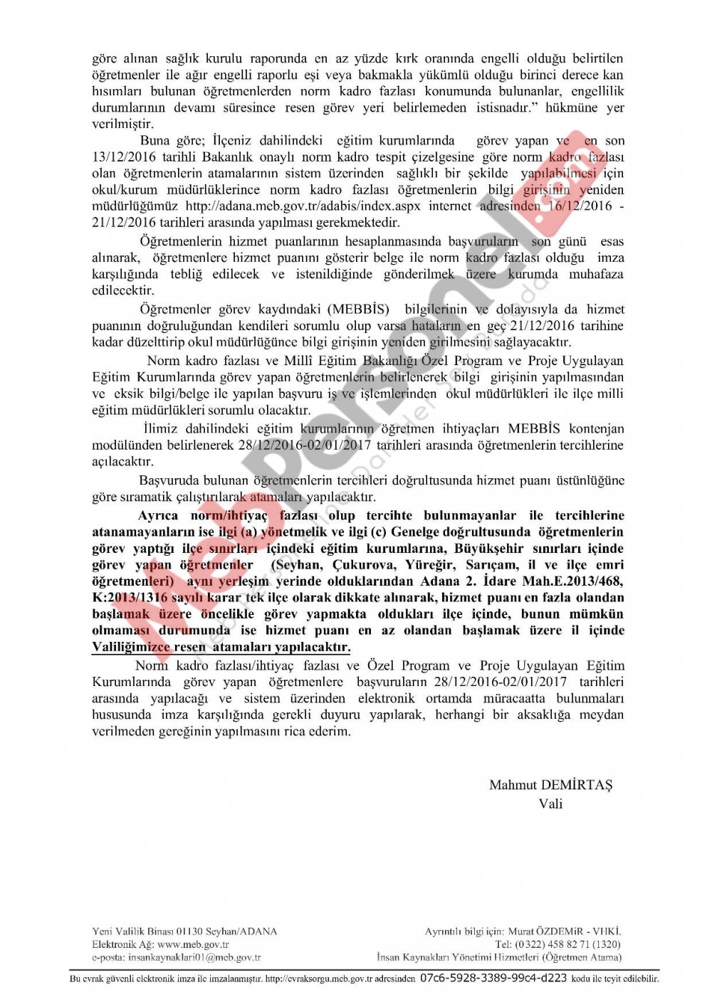 Adana'da Norm Fazlası Öğretmen Atamaları Yapılacak