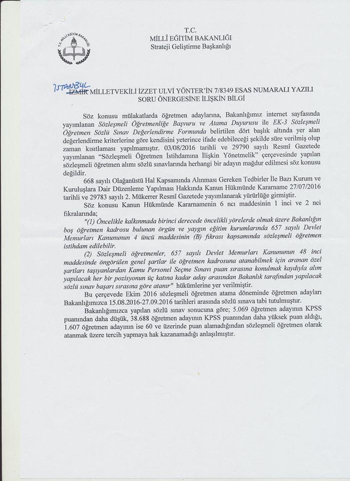 Sözleşmeli Öğretmen Atamasına İlişkin Sayısal Bilgiler Açıklandı