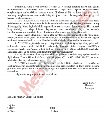 2017-2018 Eğitim Öğretim Yılında Okutulacak Ders Kitapları Listesi | MEB Personel